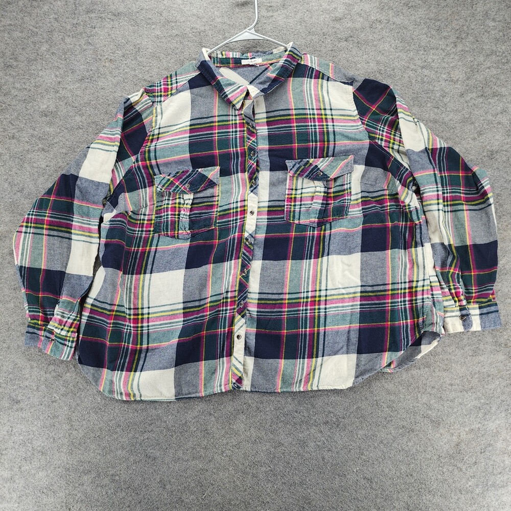 Maurices Shirt Womens 4 Button Up Long Sleeve Blue Plaid